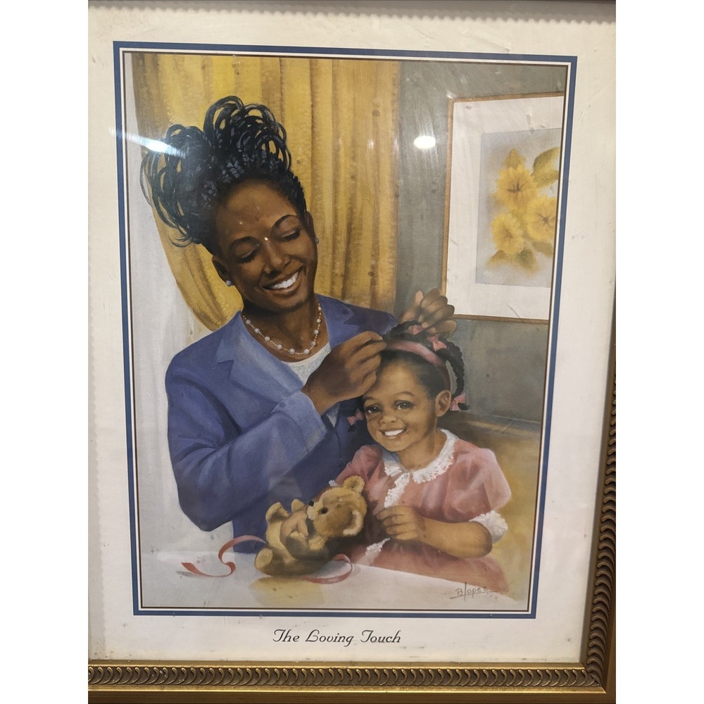 THE LOVING TOUCH (AFRICAN AMERICAN BLACK ART/MOTHER & DAUGHTER) Artist LOPEZ - Picture 2 of 4